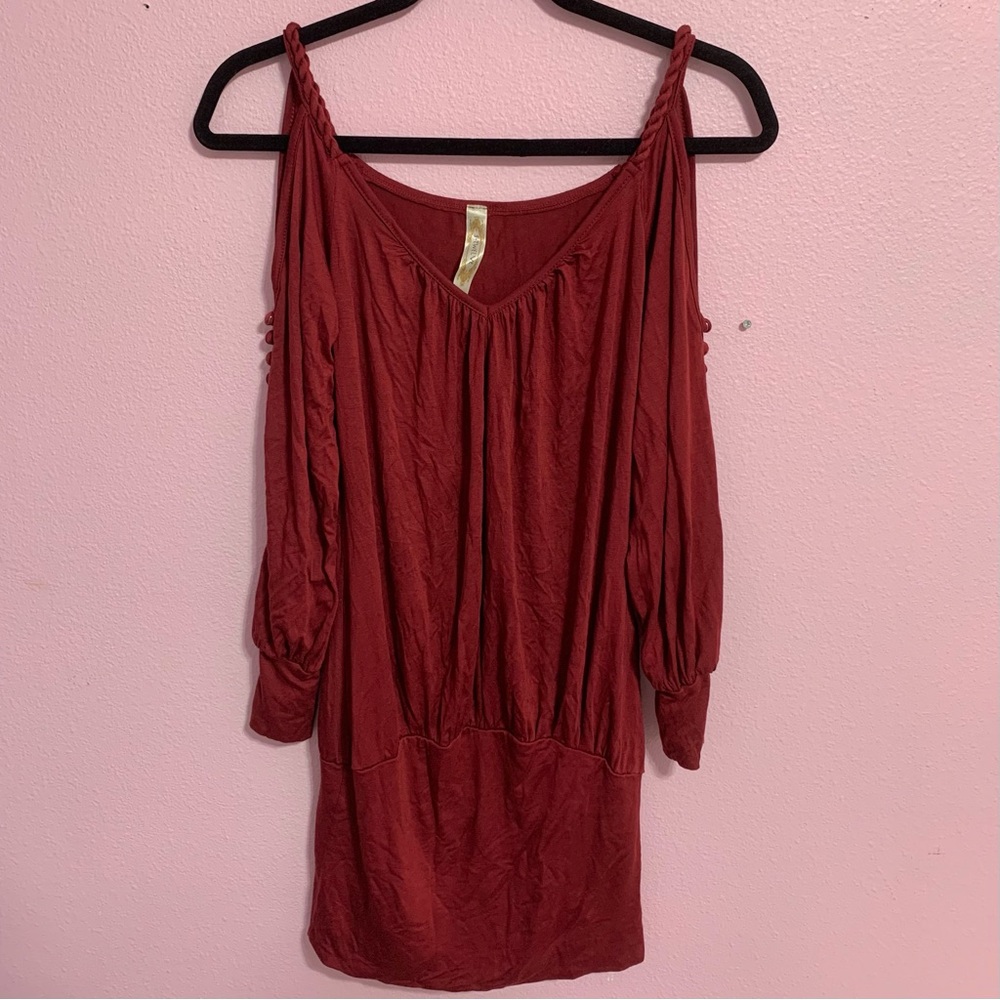 VTG Y2K S-Twelve Maroon Off-Shoulder Tunic Mini Dress S